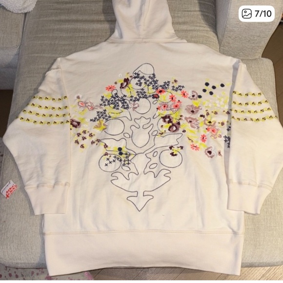 Free People Movement At My Best Embroidered Hoodie Sweatshirt Ivory Sz Small NEW - Picture 5 of 6